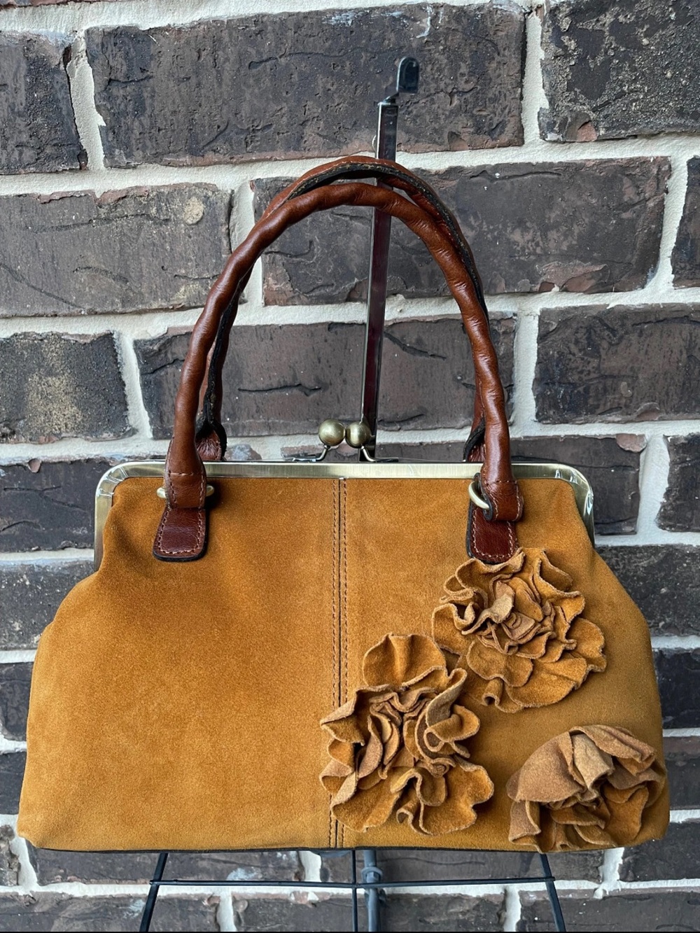 Patricia Nash Rora Frame Satchel Suede Tan kisslock - Picture 7 of 11